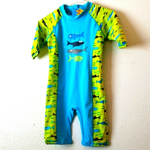 Boy's Surf Shorty Wetsuit Turquiose/Green w/Fish Size 10 - Picture 1 of 7